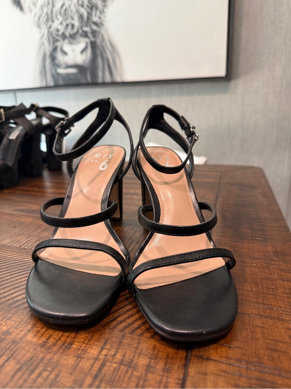 Mix No. 6 Black Strappy Block-Heel Sandals